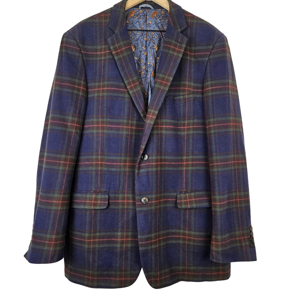 Crown & Ivy Navy Plaid Men's Blazer, cotton spandex floral, 42L